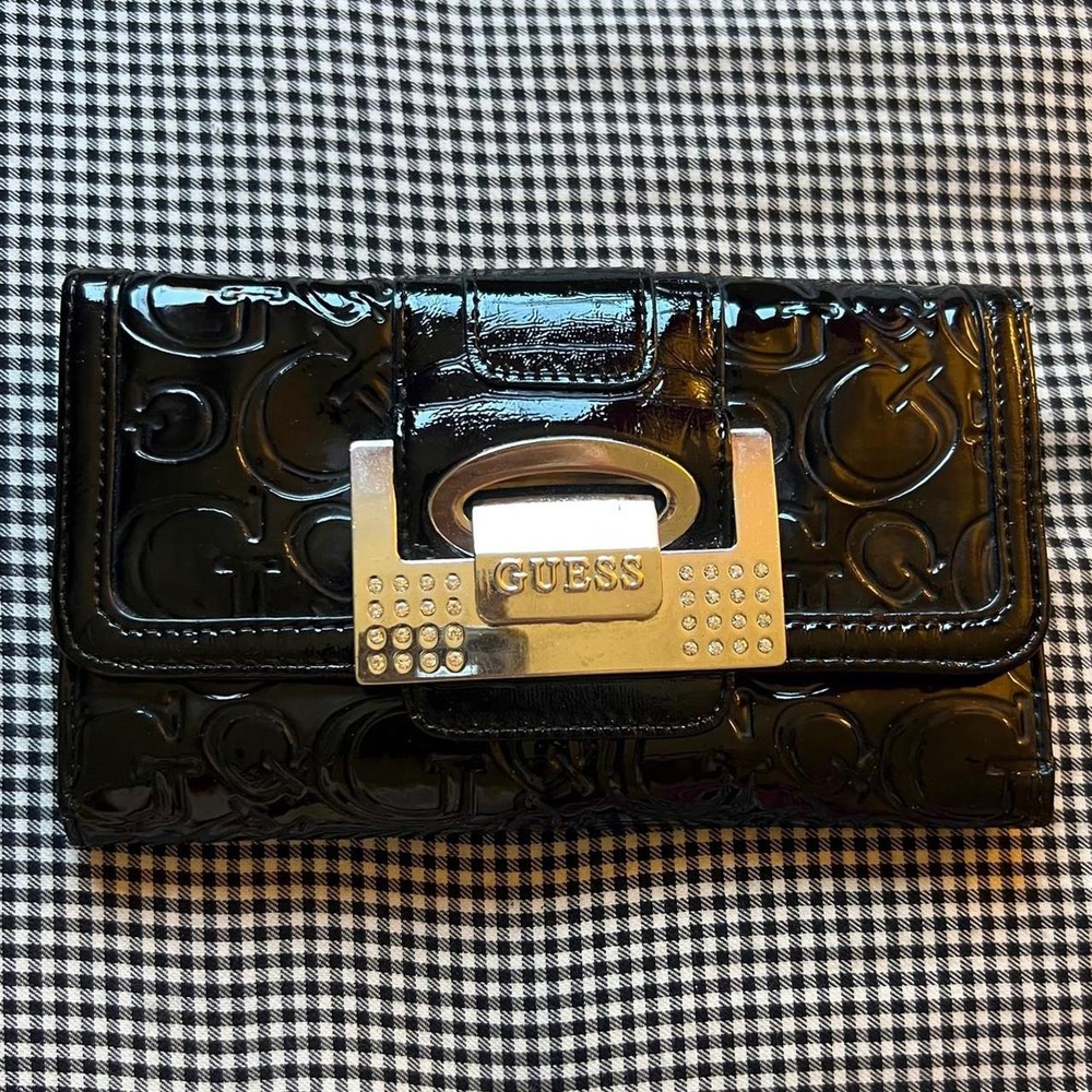 GUESS Patent Monogram Rhinestone Wallet